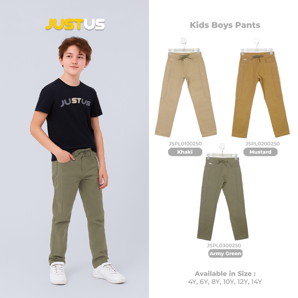 Just Us Kids Boys Pants – Celana Panjang Anak Laki-Laki Katun Stretch Nyaman Dipakai | Warna Khaki /