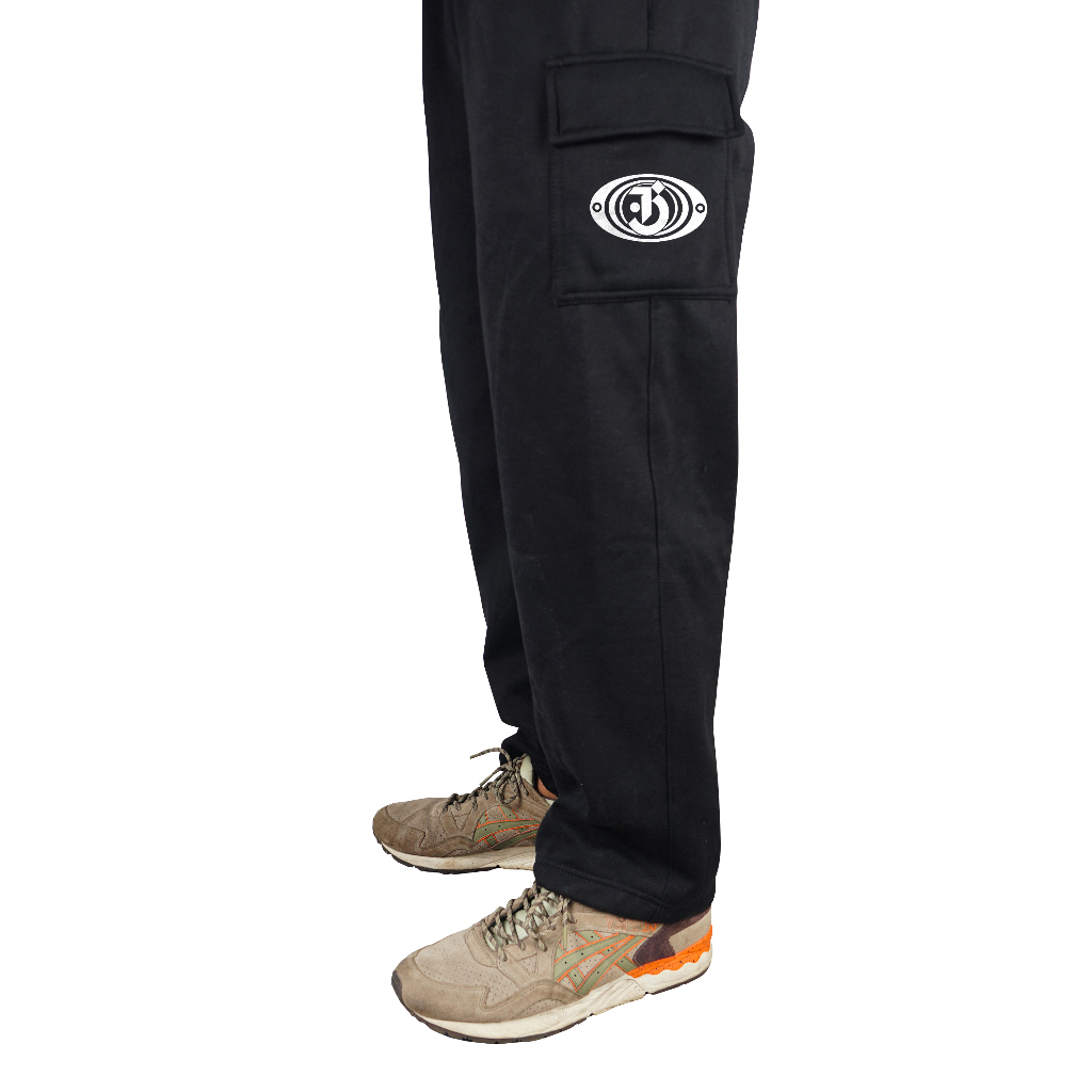 Troy Company Baggy Cargo Long Pants Black Sphere - Celana Panjang Hitam Fleece LFC 3355