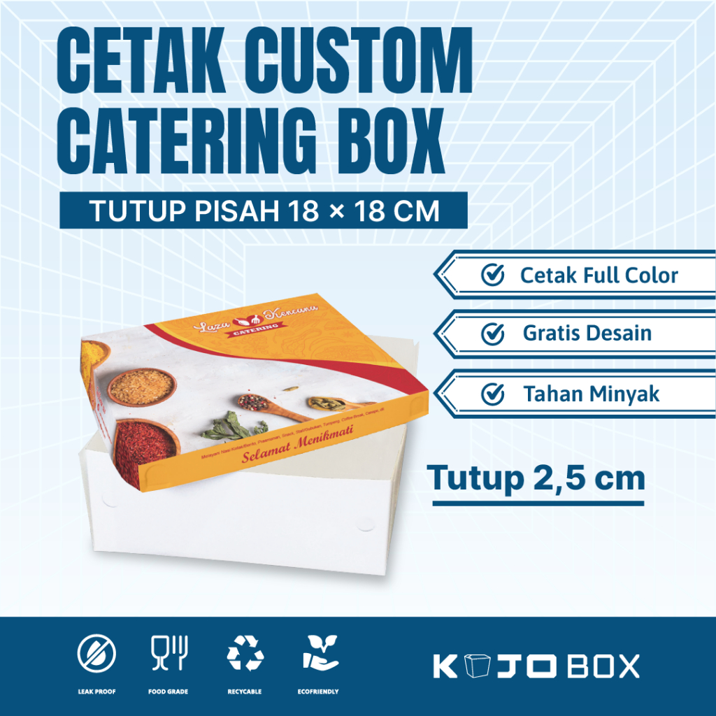 Catering Box Ivory Tutup Pisah 18x18 Tutup 2,5cm / Kemasan Kotak Nasi Elegant