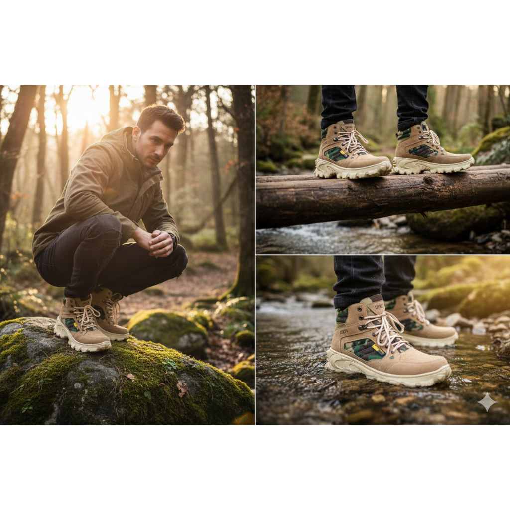 SEPATU BOT PRIA DELTA ARMY KOMBINASI LORENG 6'IN BOOTS SAFETY OUTDOOR