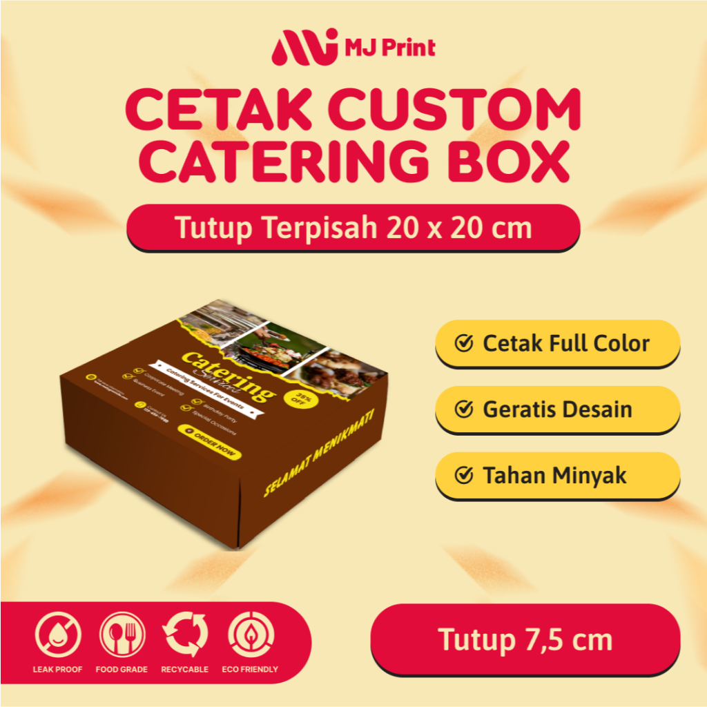 Box Catering Ivory Tutup Pisah 20x20 Tutup 7,5cm / Kemasan Kotak Nasi Elegant