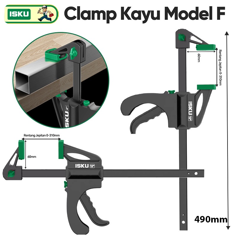 ISKU F Clamp Klem Penjepit Kayu Wood Working Klem Jepit Besi Baja Tools Klem F Clamp Alat Penjepit