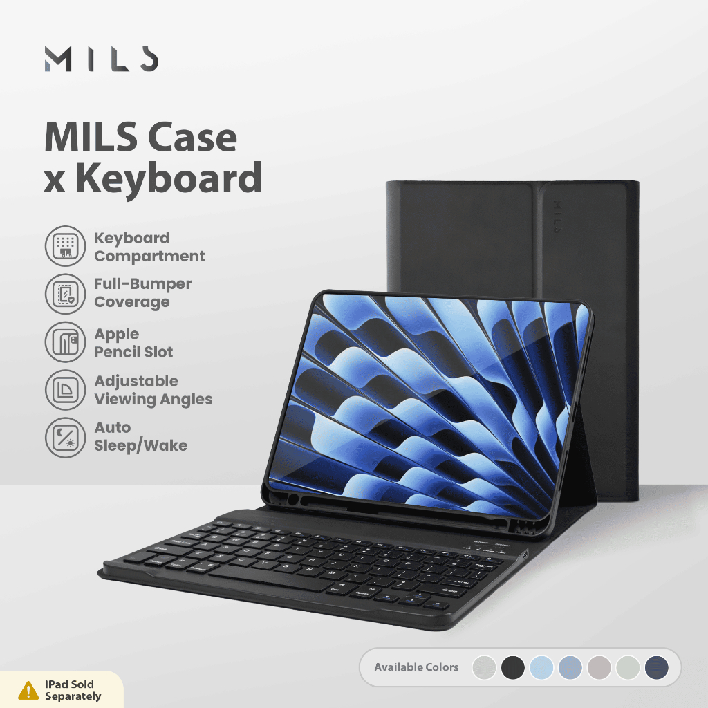 Mils Technologies Bluetooth Keyboard Case for iPad 5 6 7 8 9 10 10.2 10.5 10.9 Air 3 4 5 Pro 11 12.9