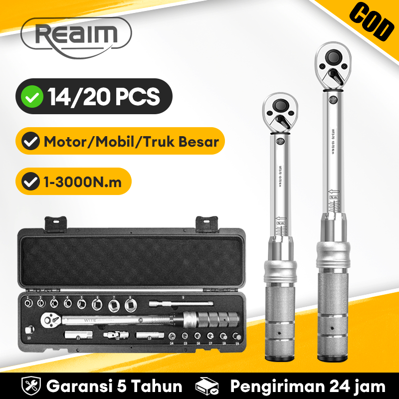 REAIM Tire Repair Kunci Torsi Sepeda 3/8 1/2 Drive Persegi 20-220N.M Ratchet Wrench Tire repair Tool