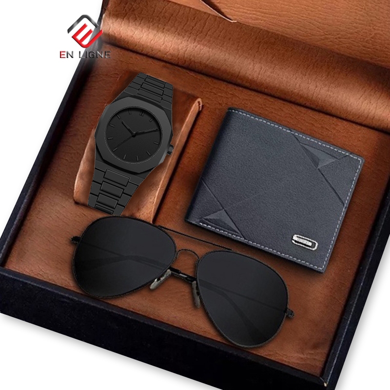 EN LIGNE - Jam Tangan Pria Set - Jam Tangan Kado -  Hampers Jam Tangan  - Jam Tangan Dompet Kacamata
