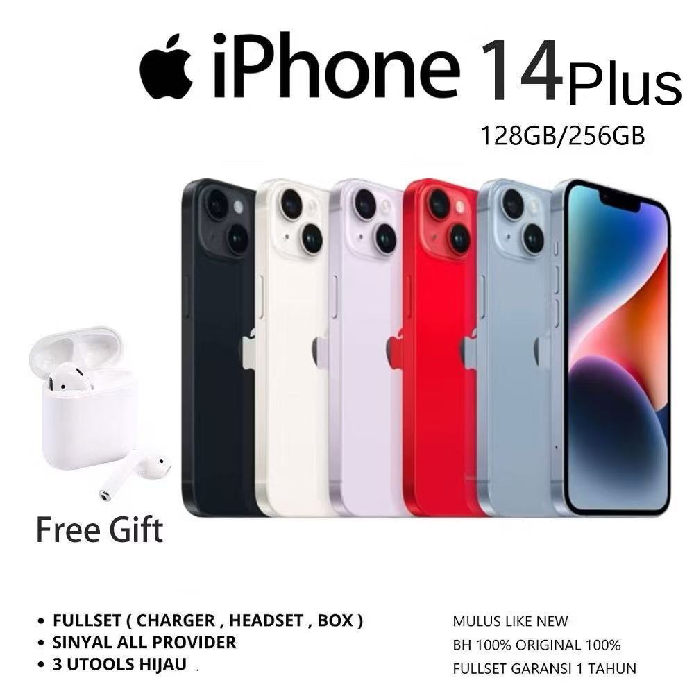 apple iphone 14PLUS SECOND HP 14PLUS INTER ORIGINAL IP14PLUS BERGARANSI 1 FULLSET MULUES LIKE NEW
