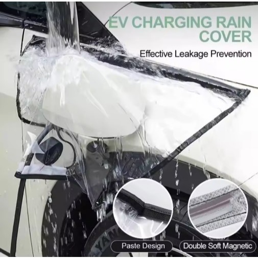 Magnetic EV Charger Cover Cover Charger Mobil Listrik EV Anti Air Charger Port Penutup pengisi daya mobil Pelindung Kotoran Cipratan Hujan Air Transparan Transparant Bening Besar Konsleting Outdoor SPKLU RAINPROOF COVER CHARGING Wuling Byd Cherry Denza