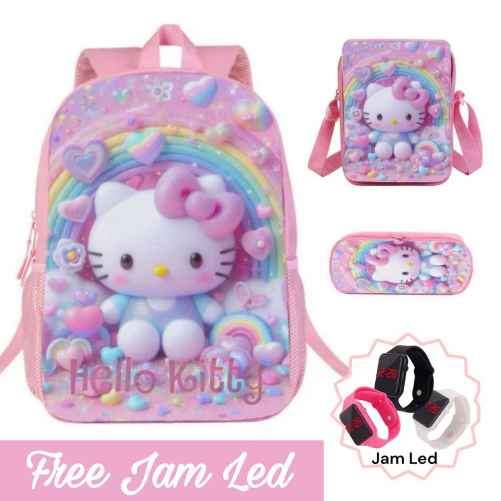 tas anak hello kitty - tas ransel sekolah anak perempuan tk dan sd free jam led