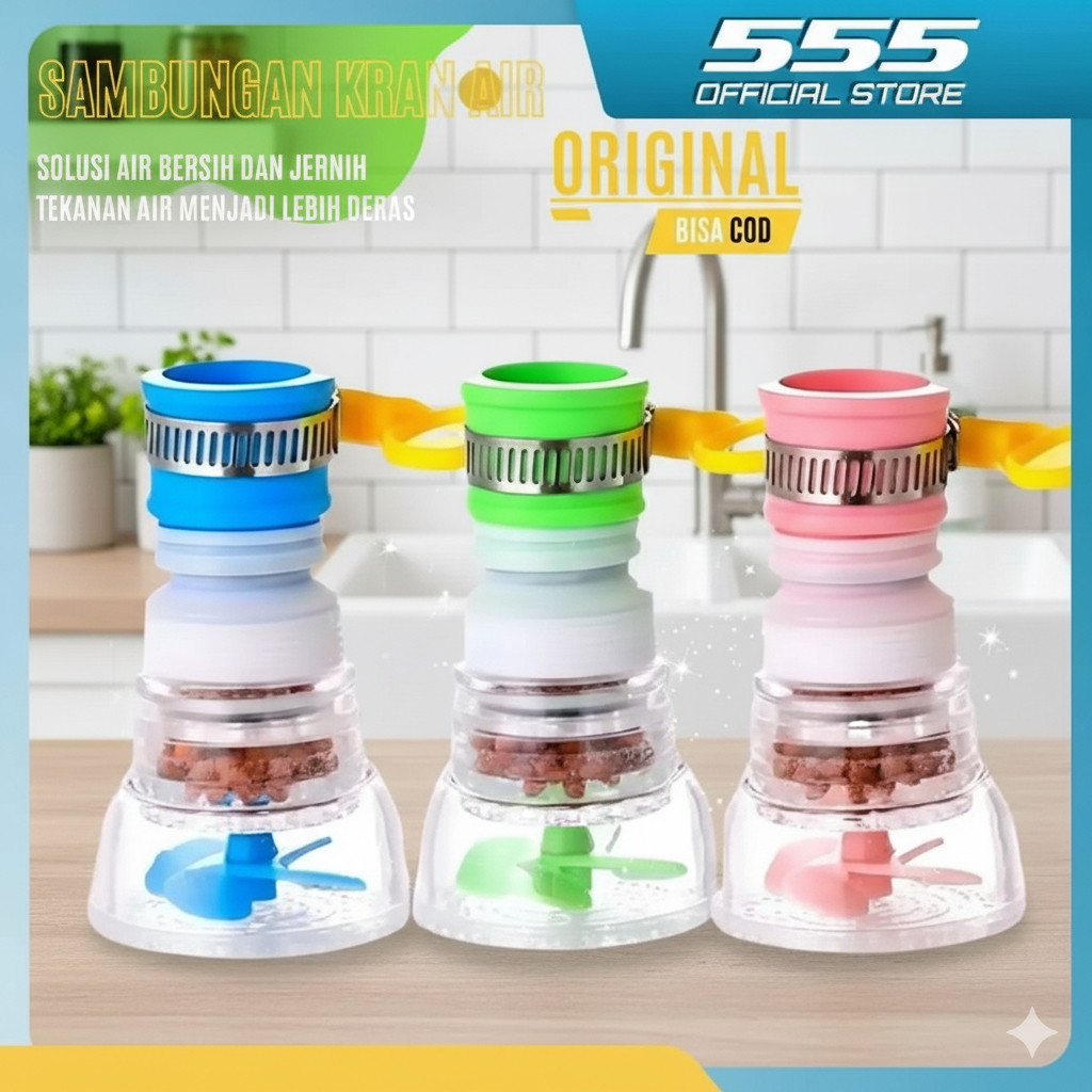 Sambungan Kran Putar 360' Filter Air Flexible Wastafel Sambungan Kran Portable Shower Klem Ring