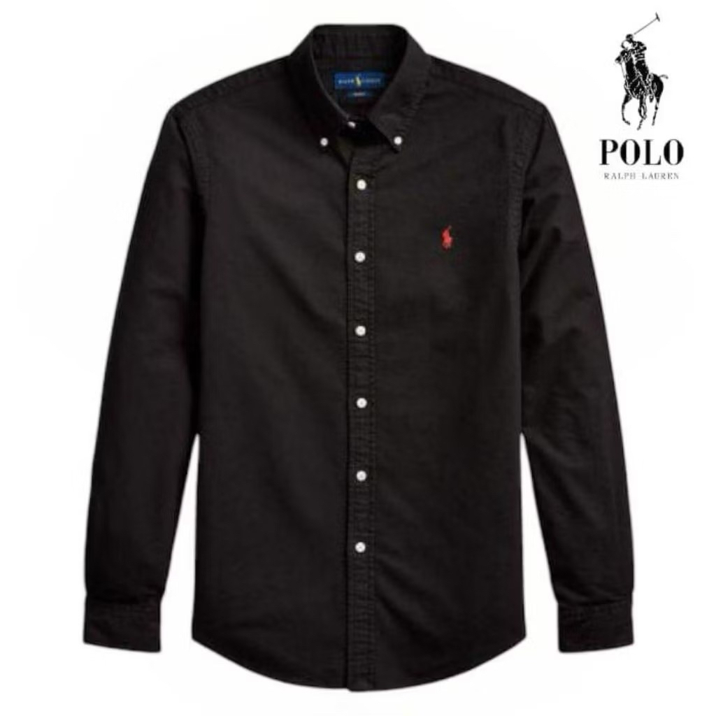 polo Ralph Lauren kemeja lengan panjang pria slimfit