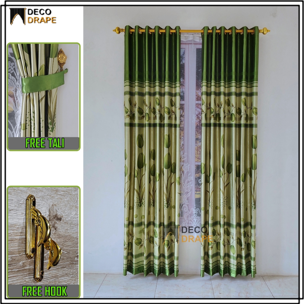 gorden minimalis pintu dan jendela smokring tinggi 230 kain blackout import motif tulip