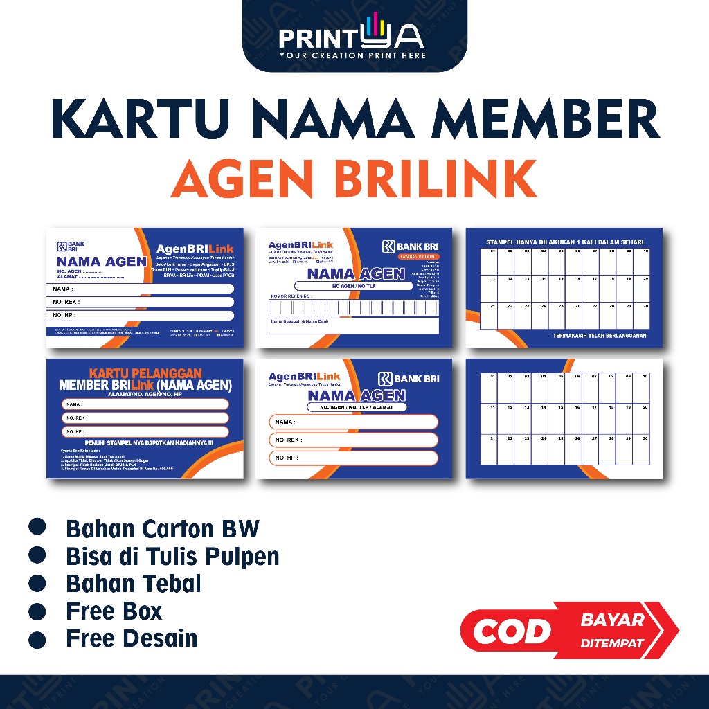 Kartu Nama Member Agen BRILINK - Kartu Pelanggan BRILINK NEW 2024 / Kartu Member / Loyalty Card