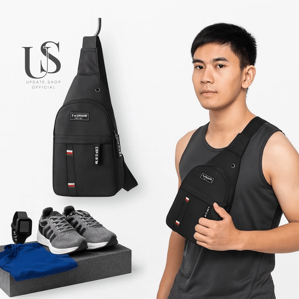 TAS SELEMPANG PRIA WAISTBAG SPORTY BELT BAG BAHAN DENIM UKURAN 30X17X8 CM TAS PINGGANG FUNGSIONAL