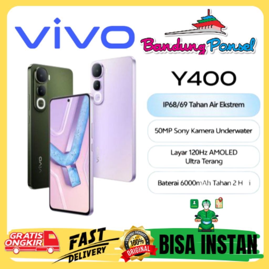 Vivo Y400 Ram 8/256 Gb  Ram 8/128 Gb IP 69 Tahan Air Layar Amoled bergaransi  resmi