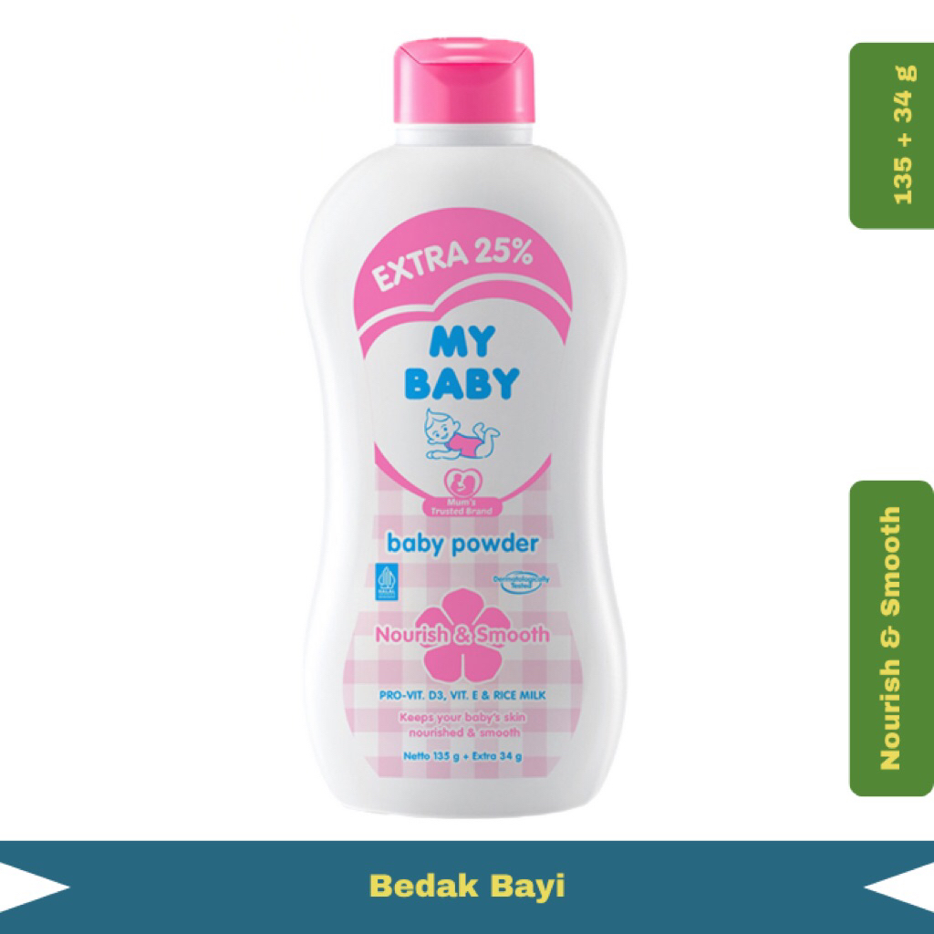 My Baby Bedak Bayi Nourish & Smooth 135+34g Ekstra Lembut dan Wangi untuk Kulit Sensitif Si Kecil