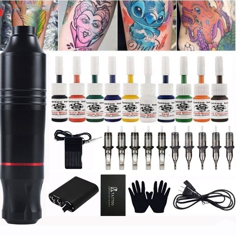 Mesin Tato Full Set - Alat Tatto - Tattoo Machine - Set Tato - Tattoo Kit Bonus Tinta