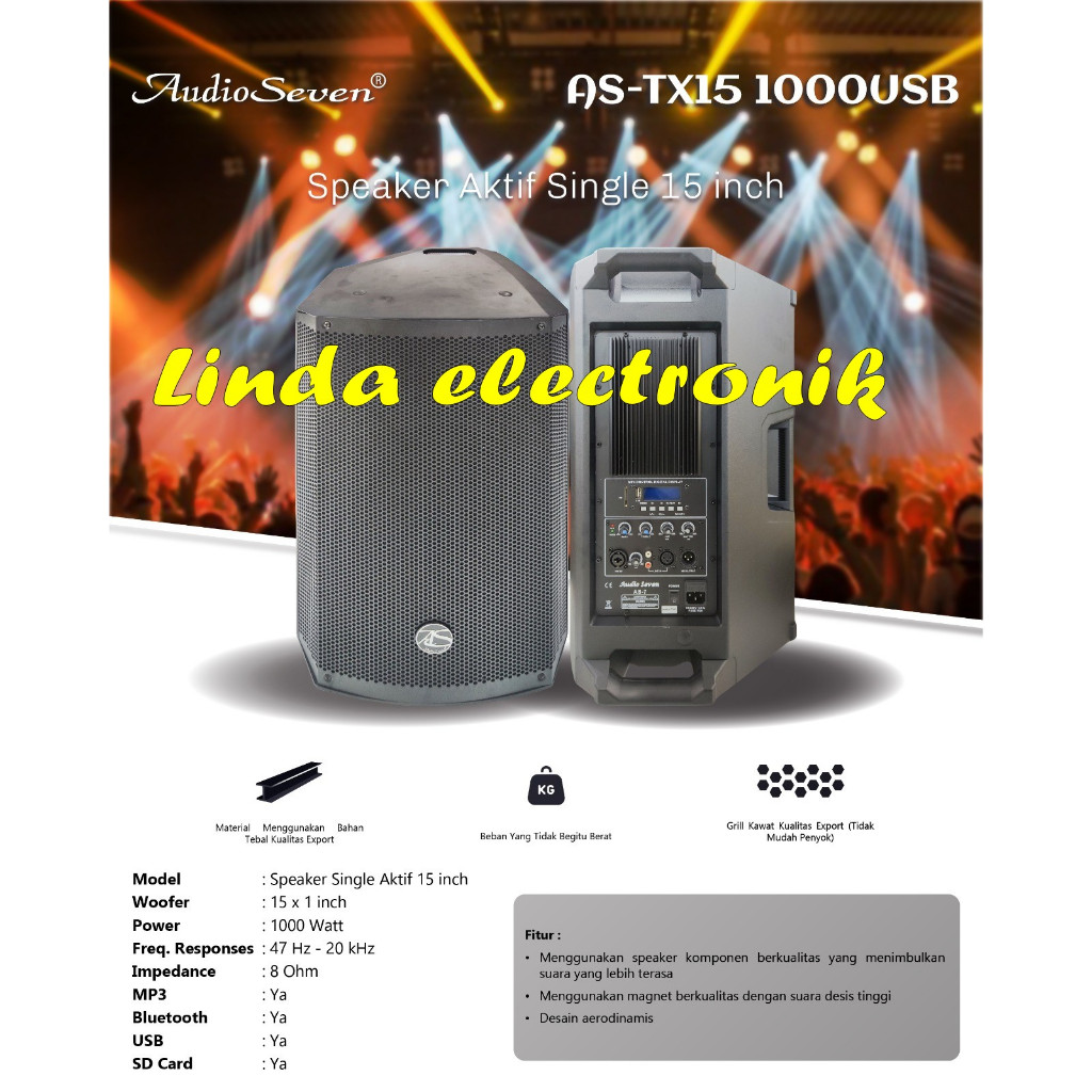 SPEAKER AKTIF AUDIO SEVEN AS TX15 1000 USB / AS TX 15 USB / ASTX151000USB 15 INCH 2 BUAH ORIGINAL