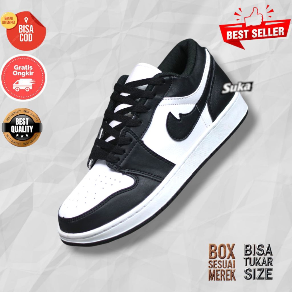Sepatu Sneaker Kasual Casual Sport Pria Wanita Jdn Low Cowo Cewe Panda Black White Red Navy silver G
