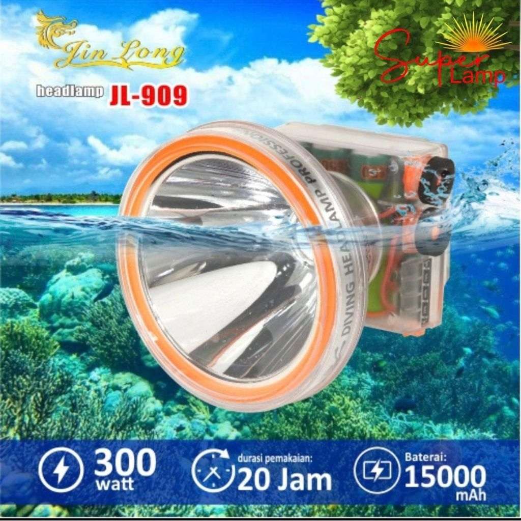 Senter Kepala Selam Waterproof Jinlong JL-909 300w Tahan Hingga 20Jam