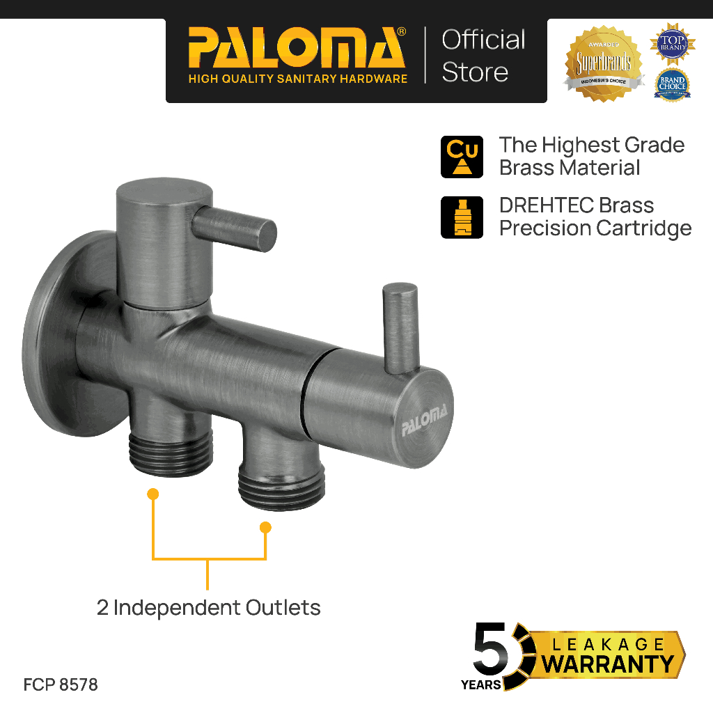 PALOMA FCP 8578 Keran Stop 2 Cabang 2 valve Keran Toilet Keran WC Keran Jet Shower Keran Wall Tembok