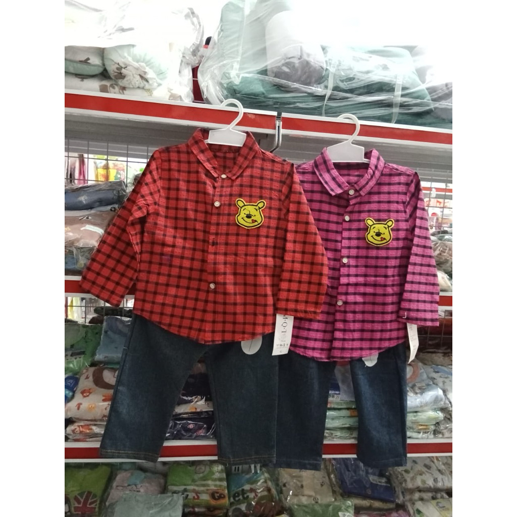 New setelan kemeja panjang winnie the pooh
