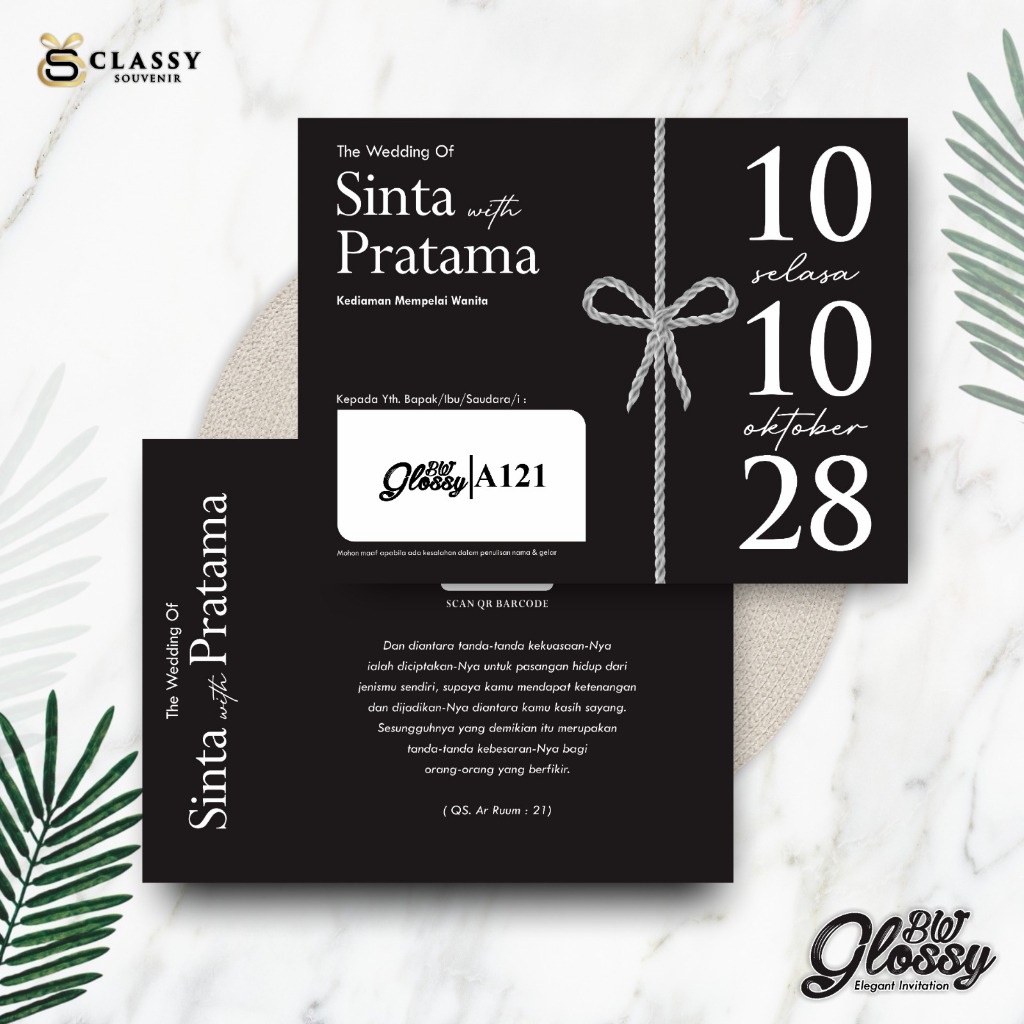 UNDANGAN PERNIKAHAN ELEGANT - UNDANGAN PERNIKAHAN GLOSSY BW - KARTU UNDANGAN FOTO BW SERI 3