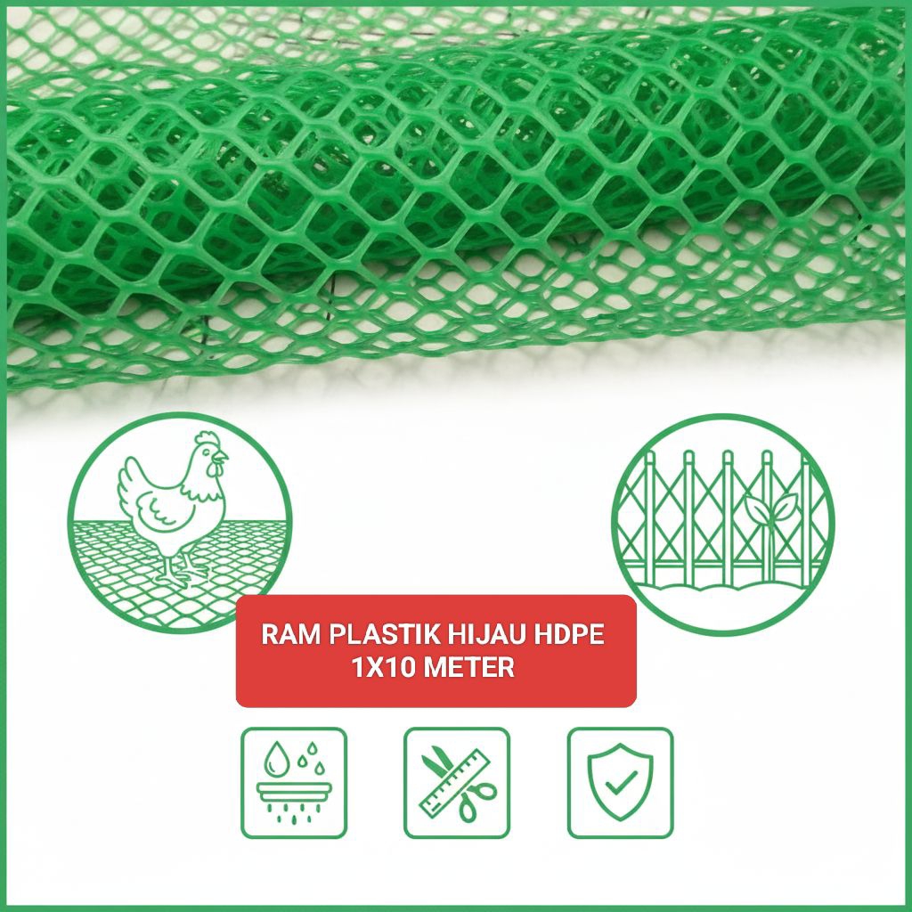 RAM PLASTIK HIJAU HDPE 1mX 10m Lubang 1,8cm