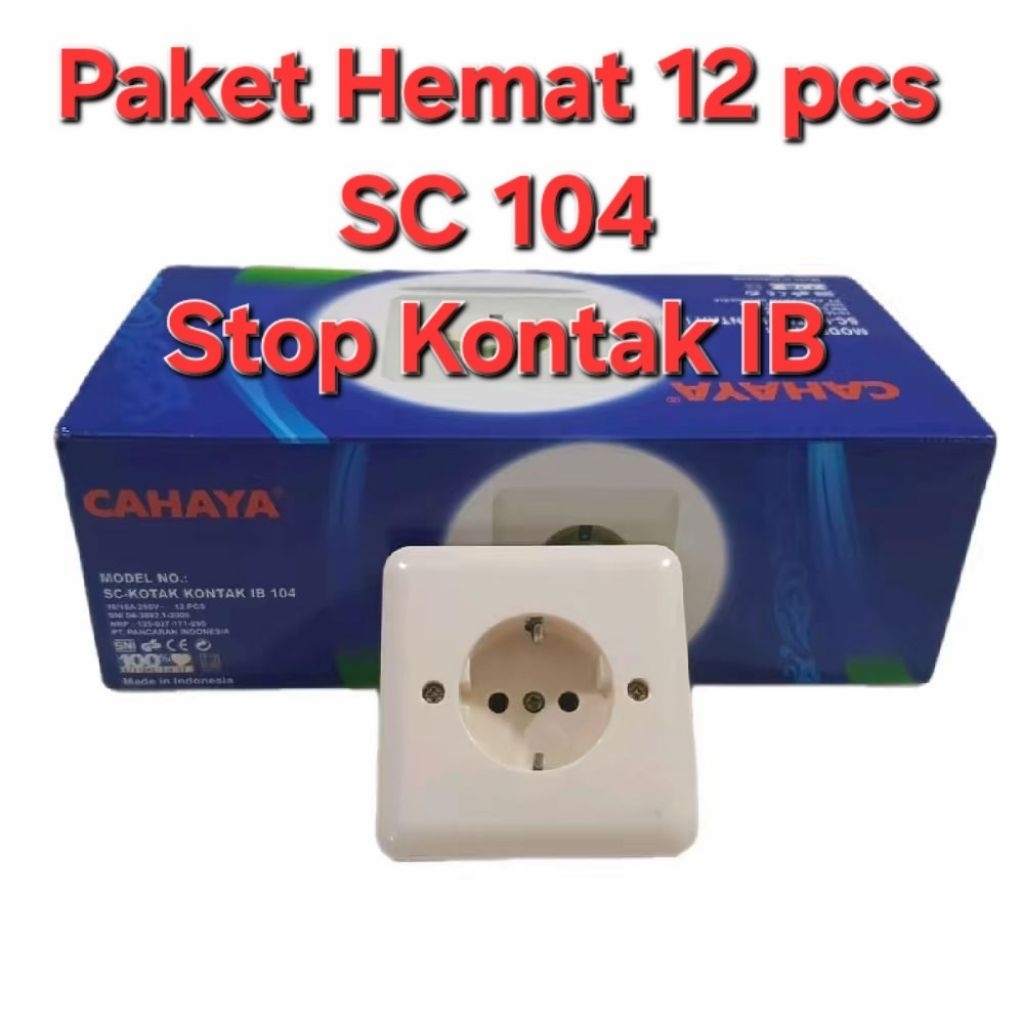 Paket Hemat 1 Box (12 pcs) Stop Kontak IB Cahaya SC 104 / Stop Kontak Tanam Cahaya