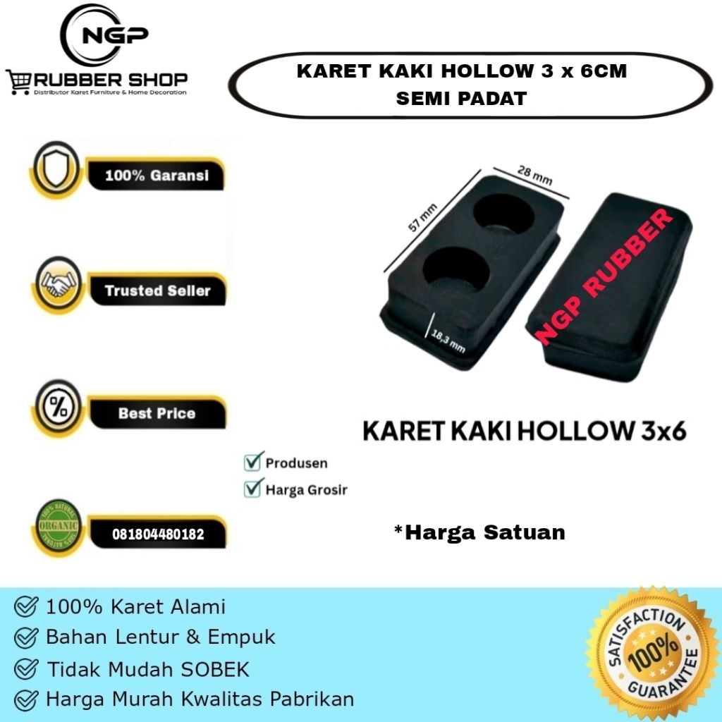 Karet Kaki Besi Hollow 3x6cm semi padat / Karet Kaki Besi Hollow 30x60mm
