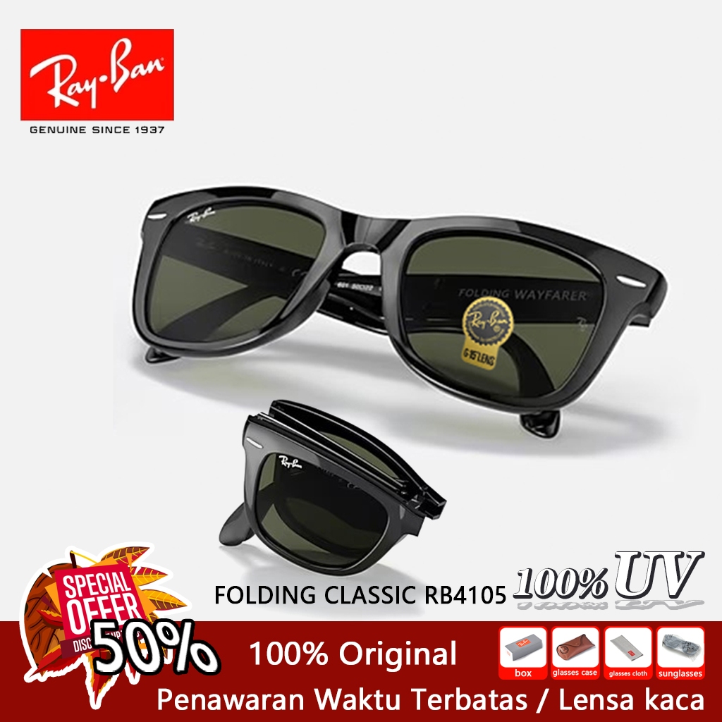 Asli kacamata hitam RAY-BAN WAYFARER FOLDING CLASSIC Full Fitting RB4105 Pria Wanita Sunglasses 54mm