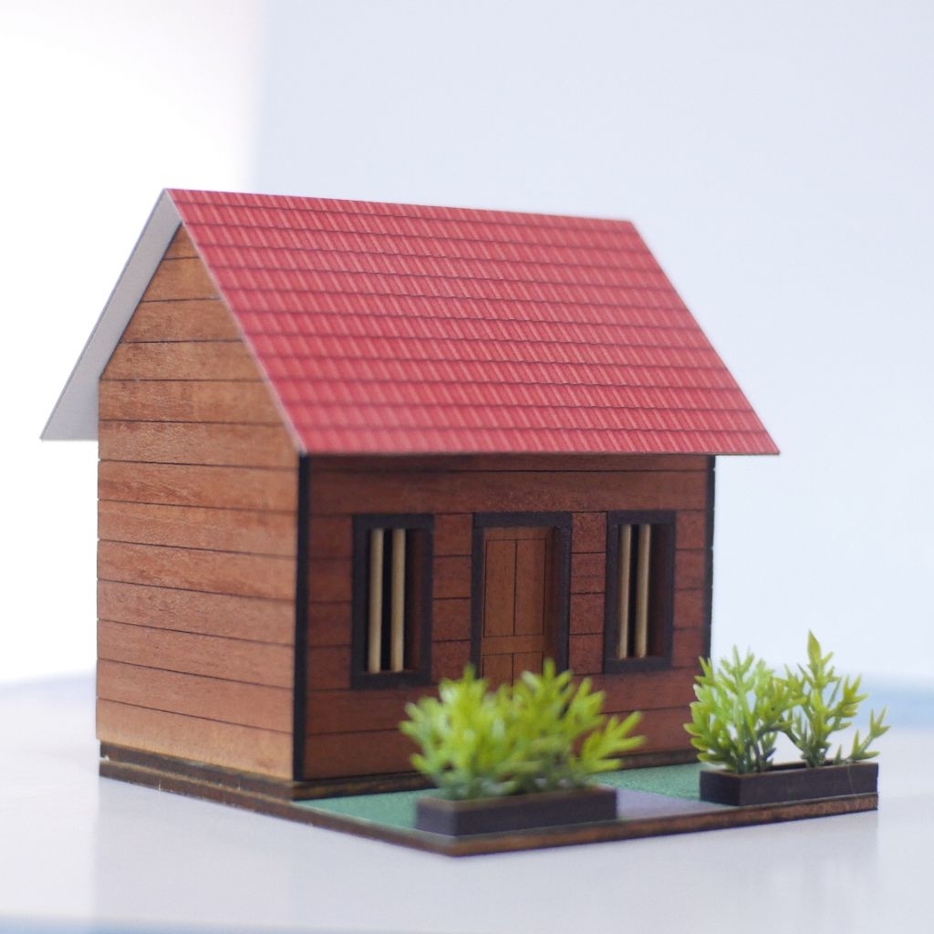 Miniatur rumah kayu pajangan, hiasan skala hotwheels / 1:64