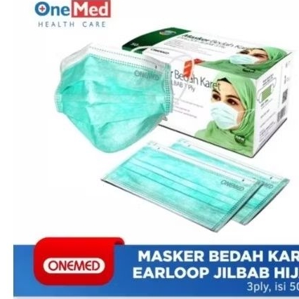 Masker karet onemed hijab box 50 pcs warna hijau 3 ply