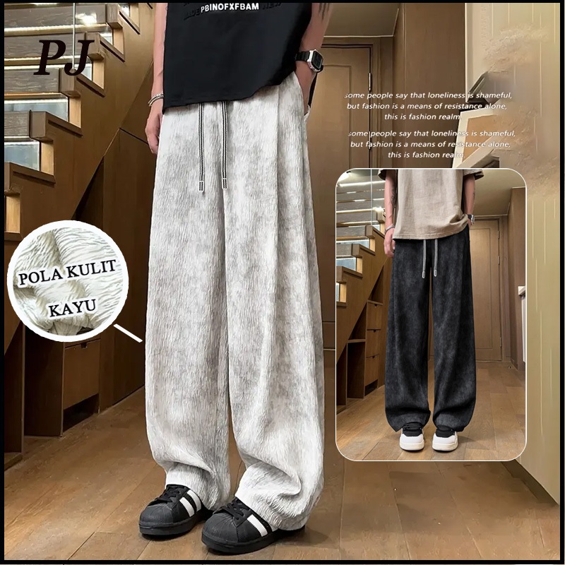 Celana hitam pria celana longgar pria loose pants Celana y2k Baggy pants retro pinggang karet pria c