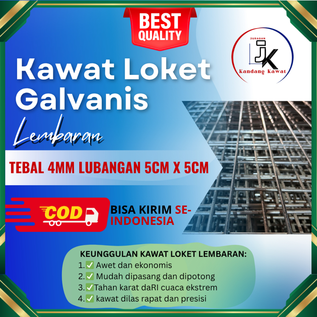 WIREMESH GALVANIS LEMBARAN TEBAL 4MM LUBANGAN 5CM X 5CM