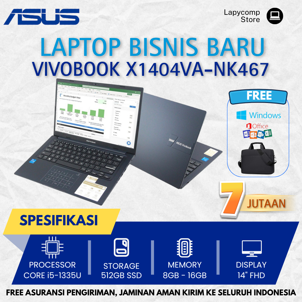 PROMO LAPTOP ASUS VIVOBOOK X1404VA-NK467 INTEL CORE i5-1335U 16GB RAM 512GB SSD 14"FHD ASUS NUMPAD