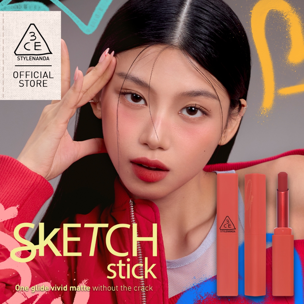 3CE Sketchstick - Lipstick Vivid Matte in 1 Glide Vibrant Color Pigmented Creamy Smooth Comfortable 
