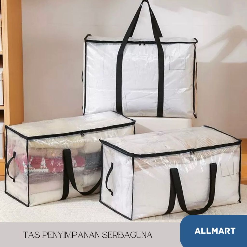 AM TAS SPREI SELIMUT PAKAIAN TAS PLASTIK KARUNG JUMBO TRANSPARAN RESLETING ANTI AIR