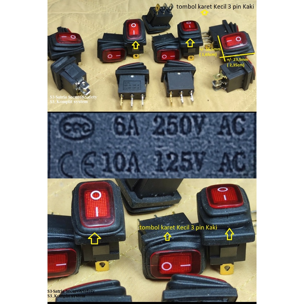 Merah tombol WP 3PIN kaki AC 16A 250V KCD1 bagus IO I O 3 Kaki On Off karet Saklar Waterproof kecil 
