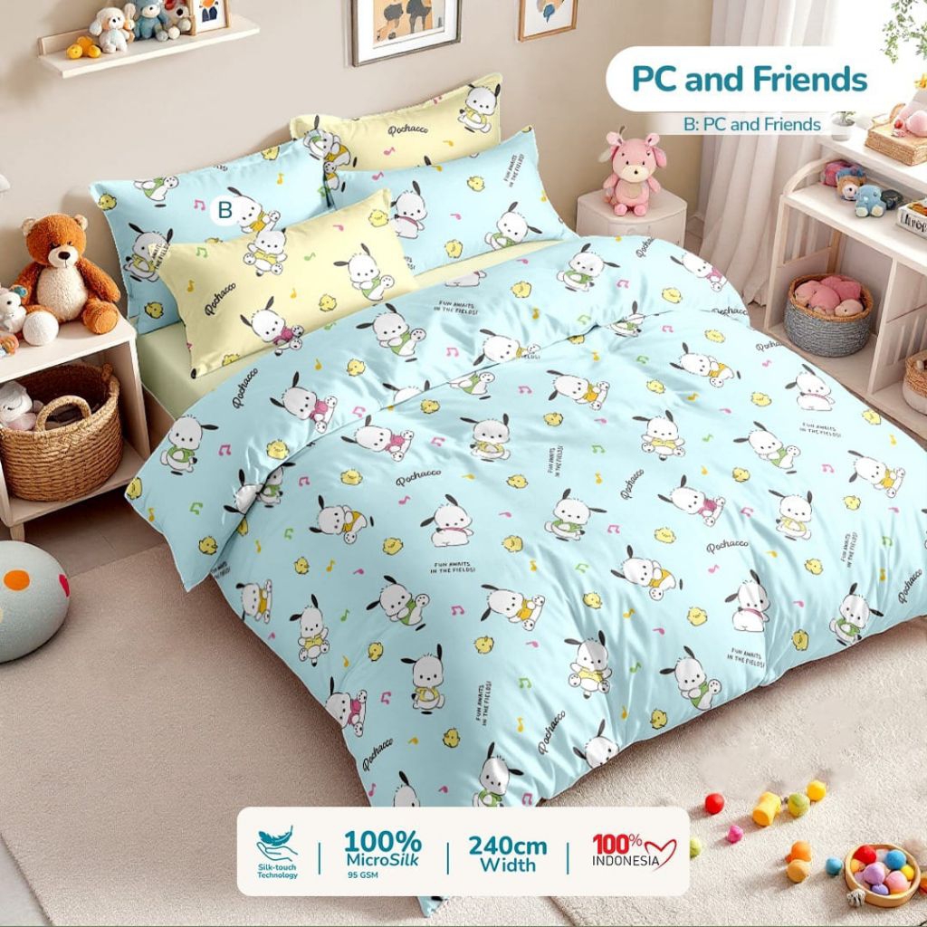 Sprei pochacco and friend ukuran terlengkap sprei 90x200 sprei 100x200 sprei 120x200 sprei 140x200 s