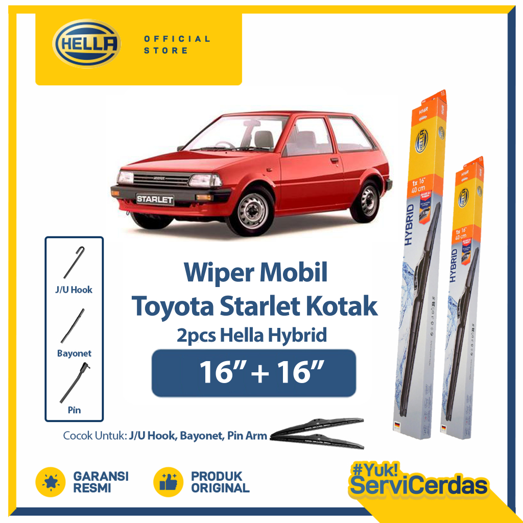 Wiper Mobil TOYOTA Starlet Kotak 16” + 16” (2pcs) - HELLA Hybrid