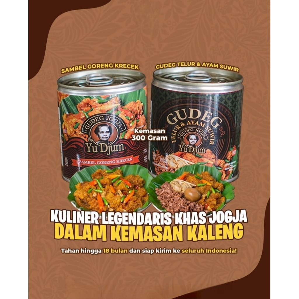 Gudeg Kaleng Yu Djum Asli Jogja (300 gram) | Varian Telur Ayam Suwir & Sambel Goreng Krecek | Oleh-o