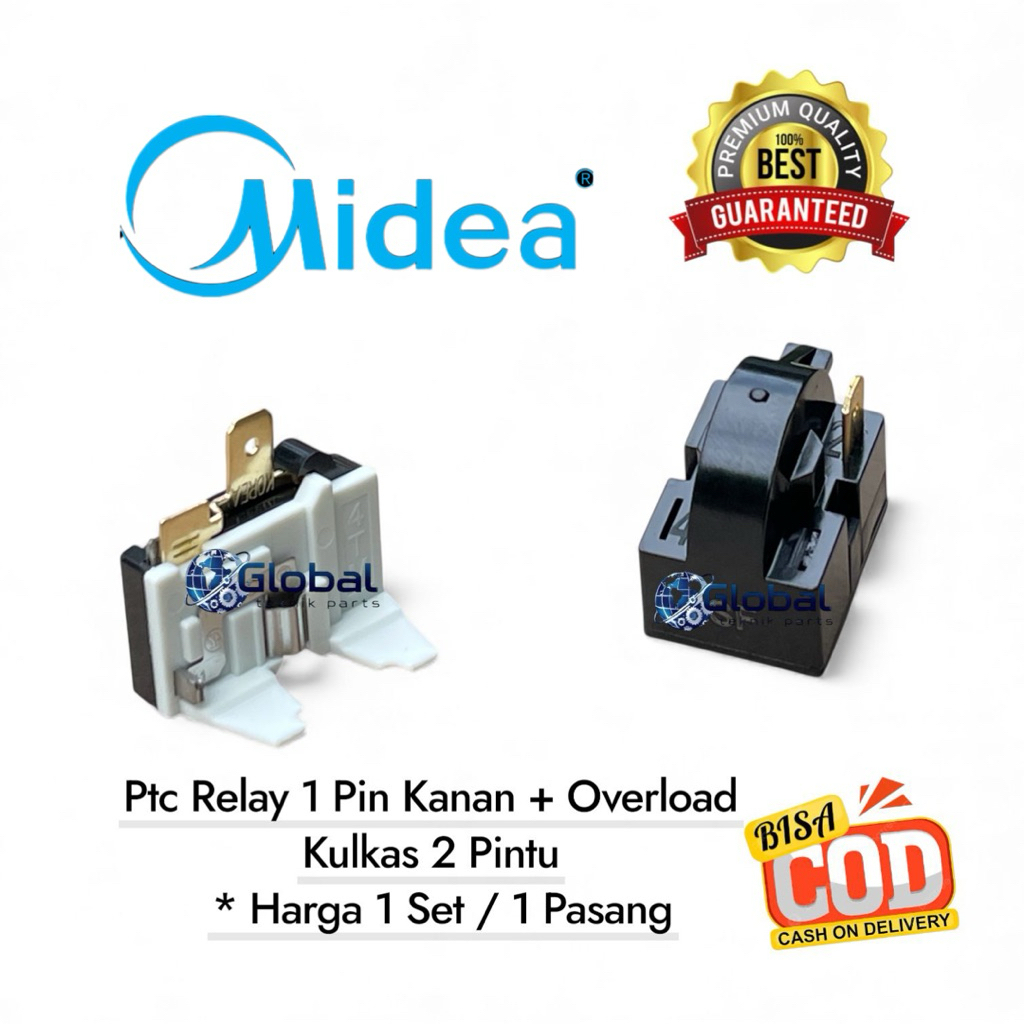 [1 Set ] Ptc Relay 1 Pin Kanan + Overload Kulkas 2 Pintu / Relay kulkas MIDEA 2 Pintu