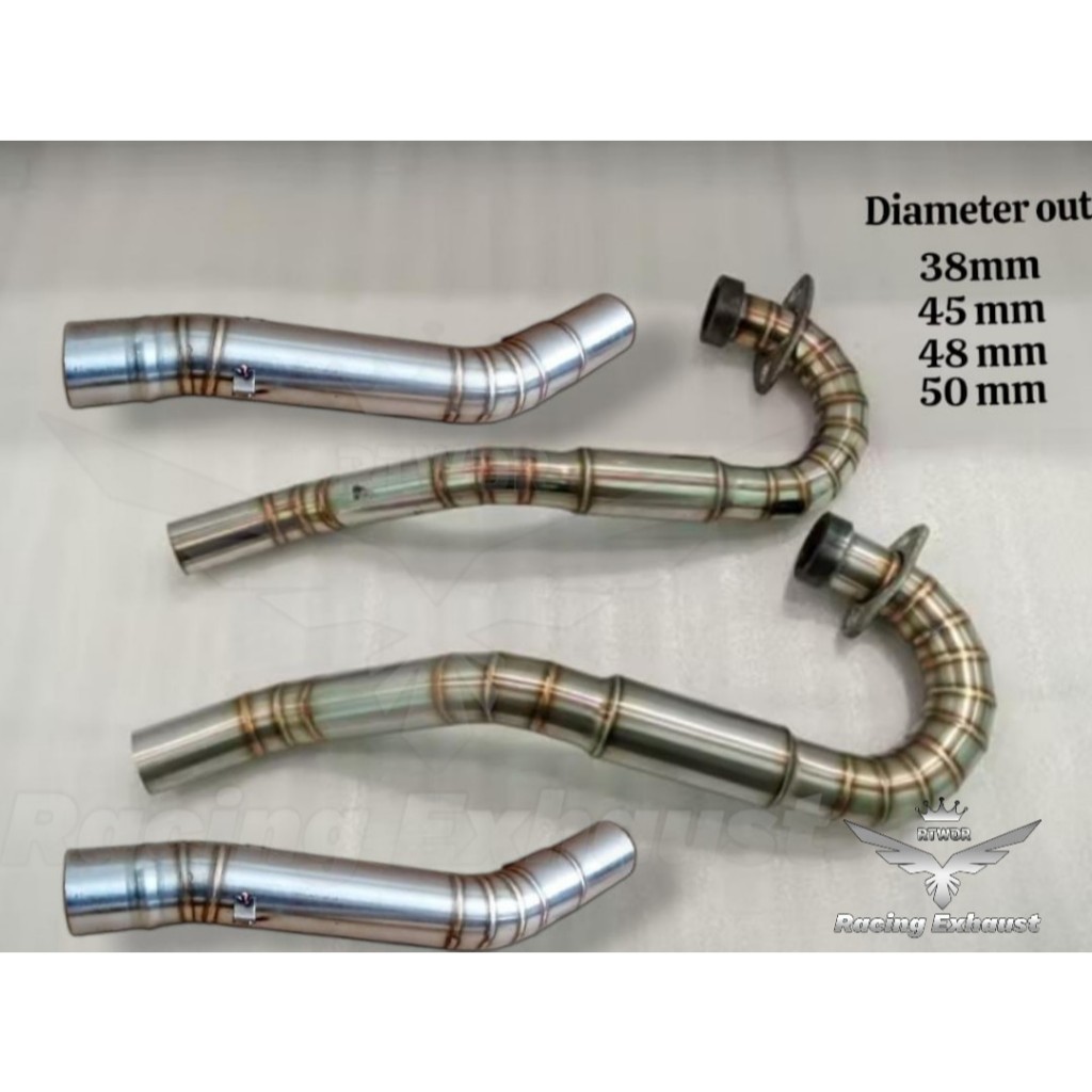Pipa header 28/32/35/38full  cacing power boom stainless inlet out 50mm/45mm/38mm leher knalpot moto