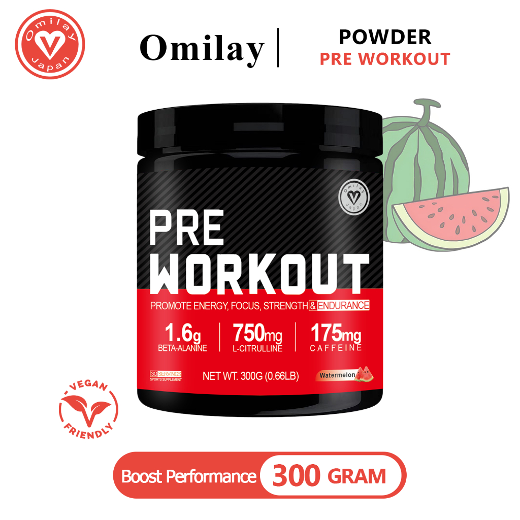 Omilay Pre Workout Suplemen Fitness for Reduce Muscle Fatigue Soreness Pre Workout Powder 300g