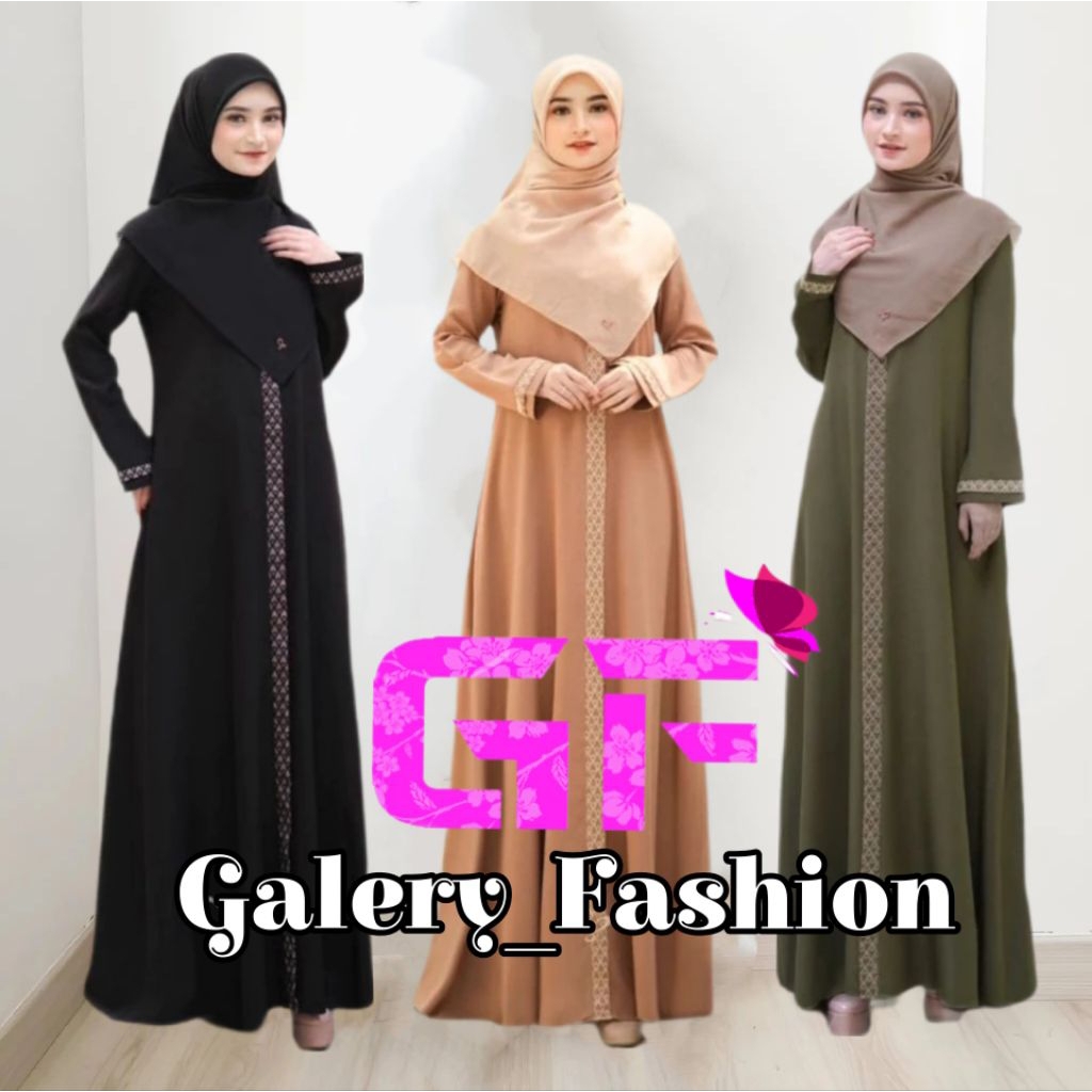 Abaya Palestina Ful renda Garis bawah/Gamis mewah motif polos varian renda Model kekinian/Gamis Maxi