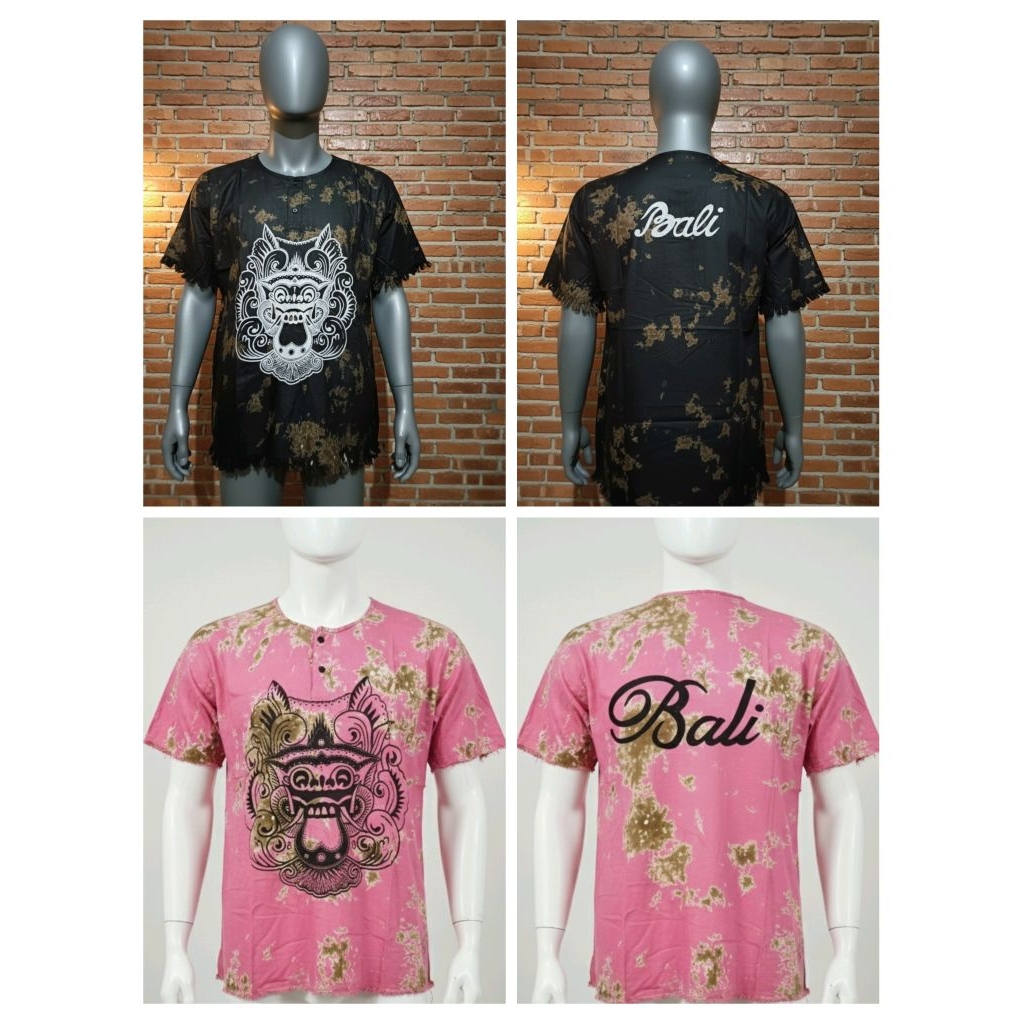 Kaos Oblong Bali Motif Barong Abstrak Pria Wanita - Kaos Distro Tie Dye Bali - Lengan Pendek