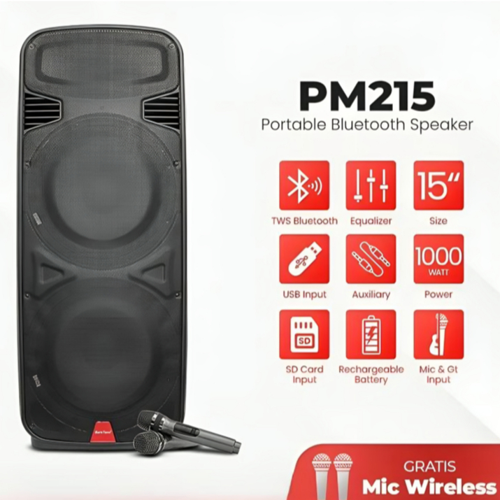 Speaker Aktif Portable Baretone 15 Inch DWFPM215/Speaker Karaoke Bluetooth Baretone 15" DWF PM 215
