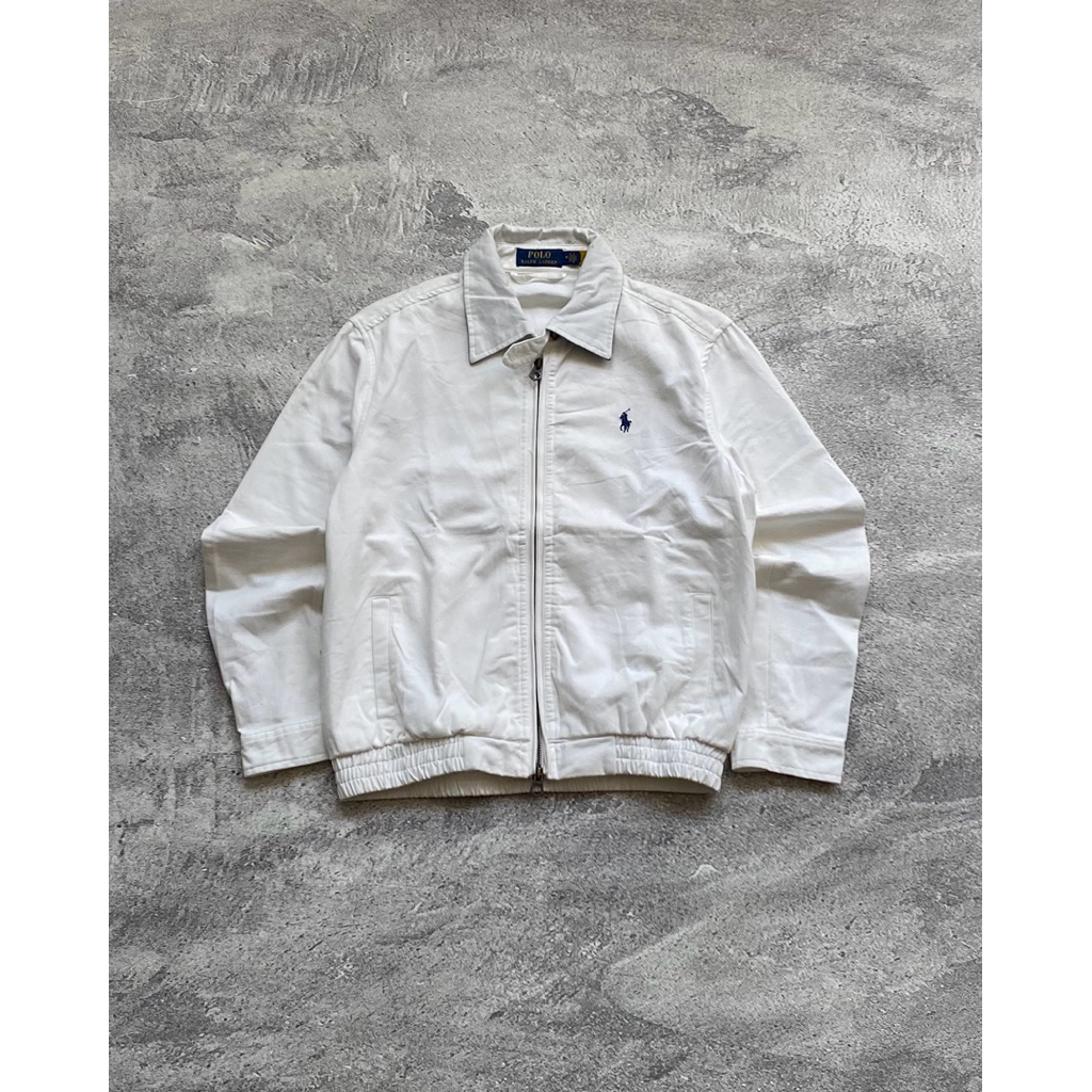 White Double Zipper Harrington Jacket by Polo Ralph Lauren