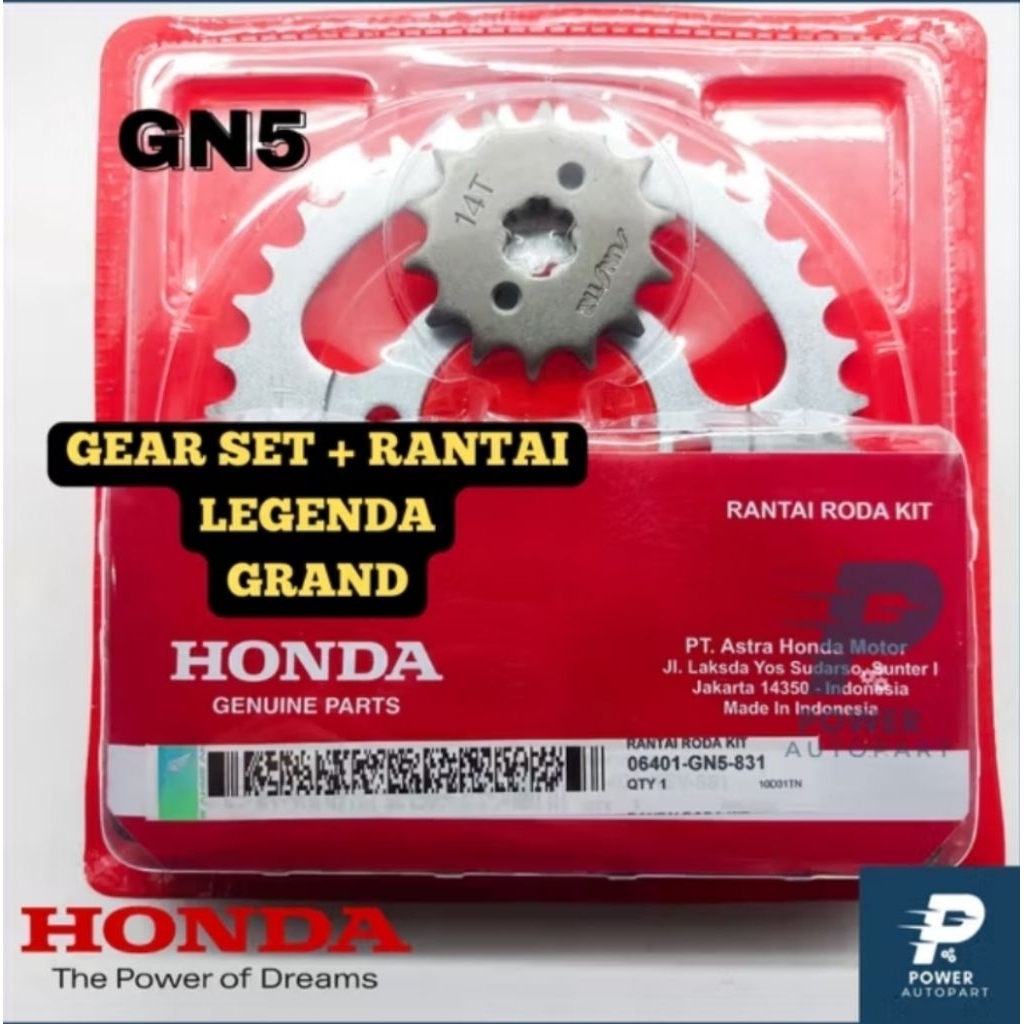 GEAR SET+RANTAI HONDA GRAND, ASTREA, WIN, PRIMA, LEGENDA (GN5) ORIGINAL GEAR SET HONDA GRAND