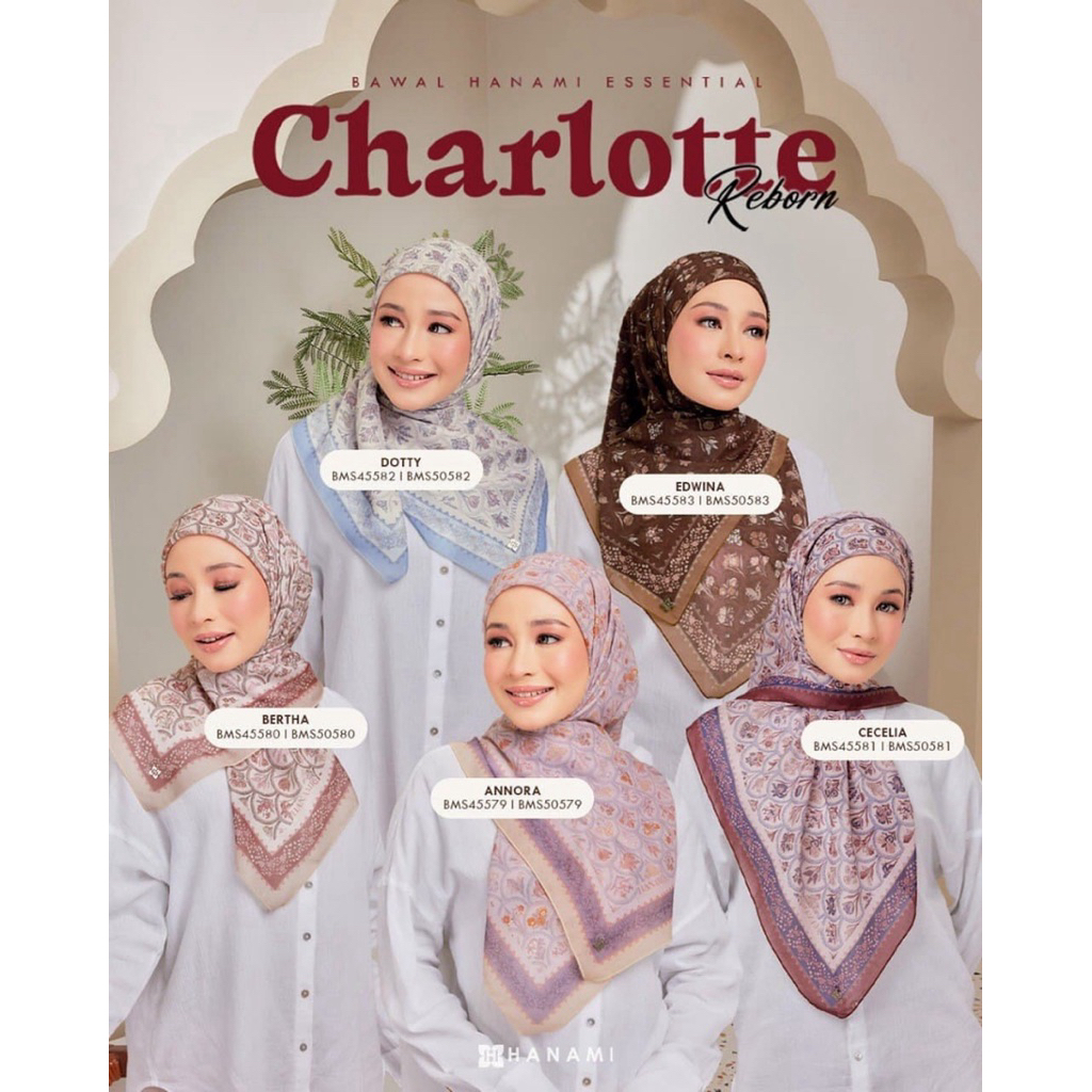 hijab Hanami motif kerang ori Malaysia